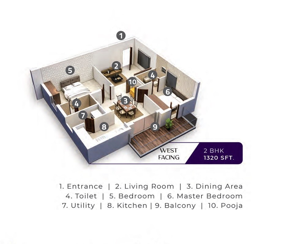 Floor plan of 2 BHK 1320 Sq. Ft. Apartment in Bhanodaya Crystal, Hyderabad