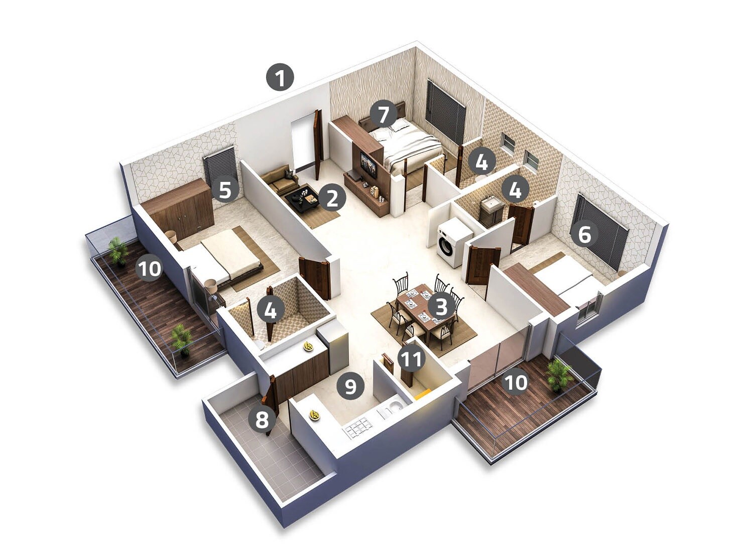 Floor plan of 3 BHK 1825 Sq. Ft. Apartment in Bhanodayas Crystal, Hyderabad