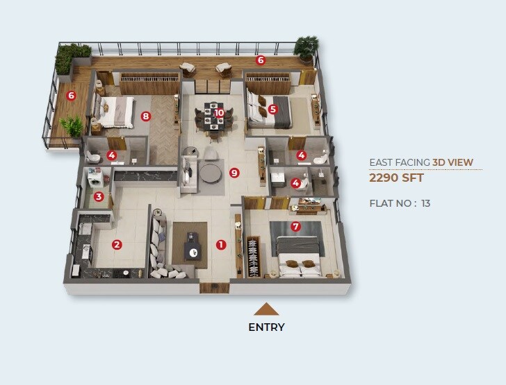 Floor plan of 3 BHK 2290 Sq. Ft. Apartment in Bharathi Horizon, Hyderabad