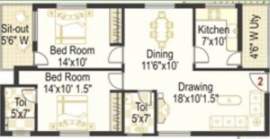 Floor plan of 2 BHK 805 Sq. Ft. Apartment in Bhavyas Shrinivasam, Hyderabad