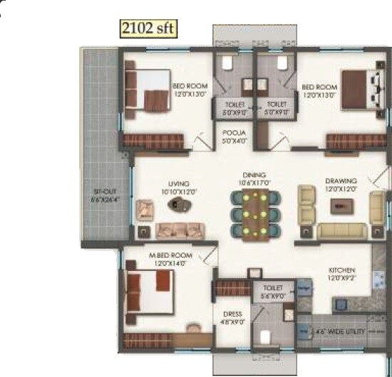 3 BHK 2102 Sq. Ft. Apartment