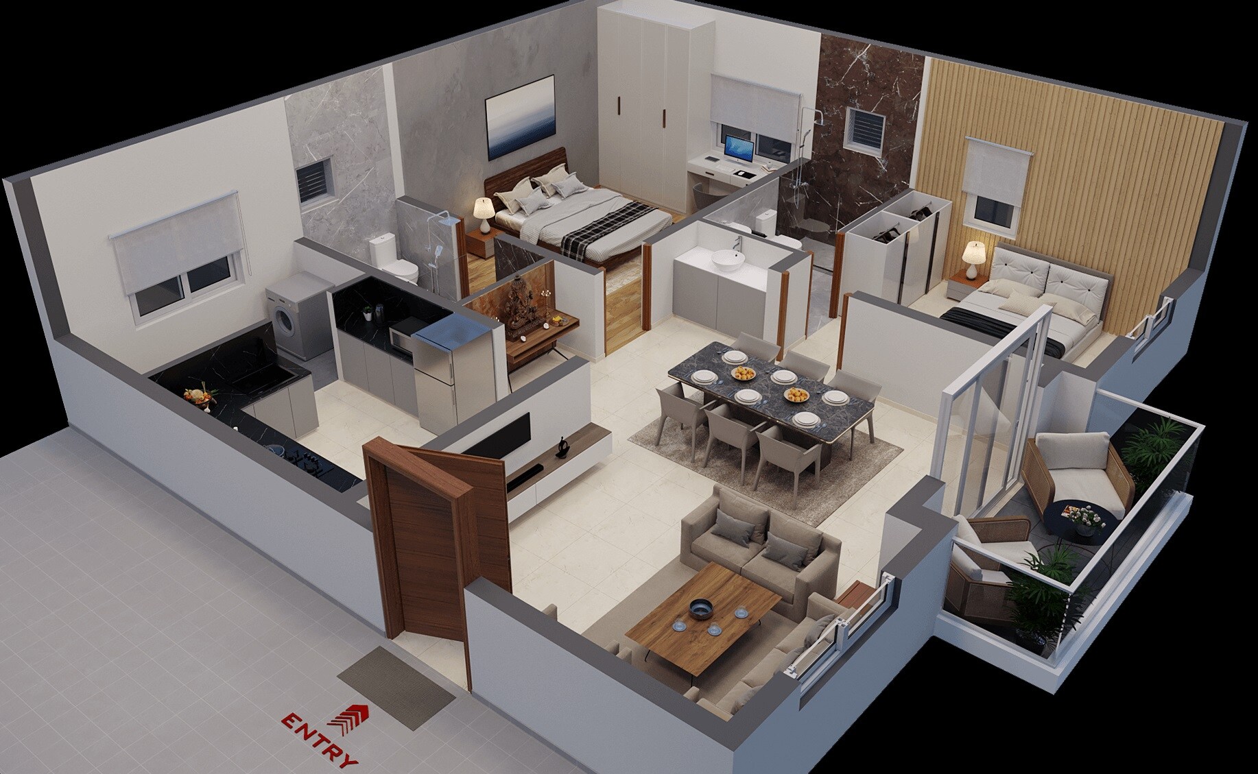 Floor plan of 2 BHK 1270 Sq. Ft. Apartment in Bhavyas Tulasivanam Avani, Hyderabad