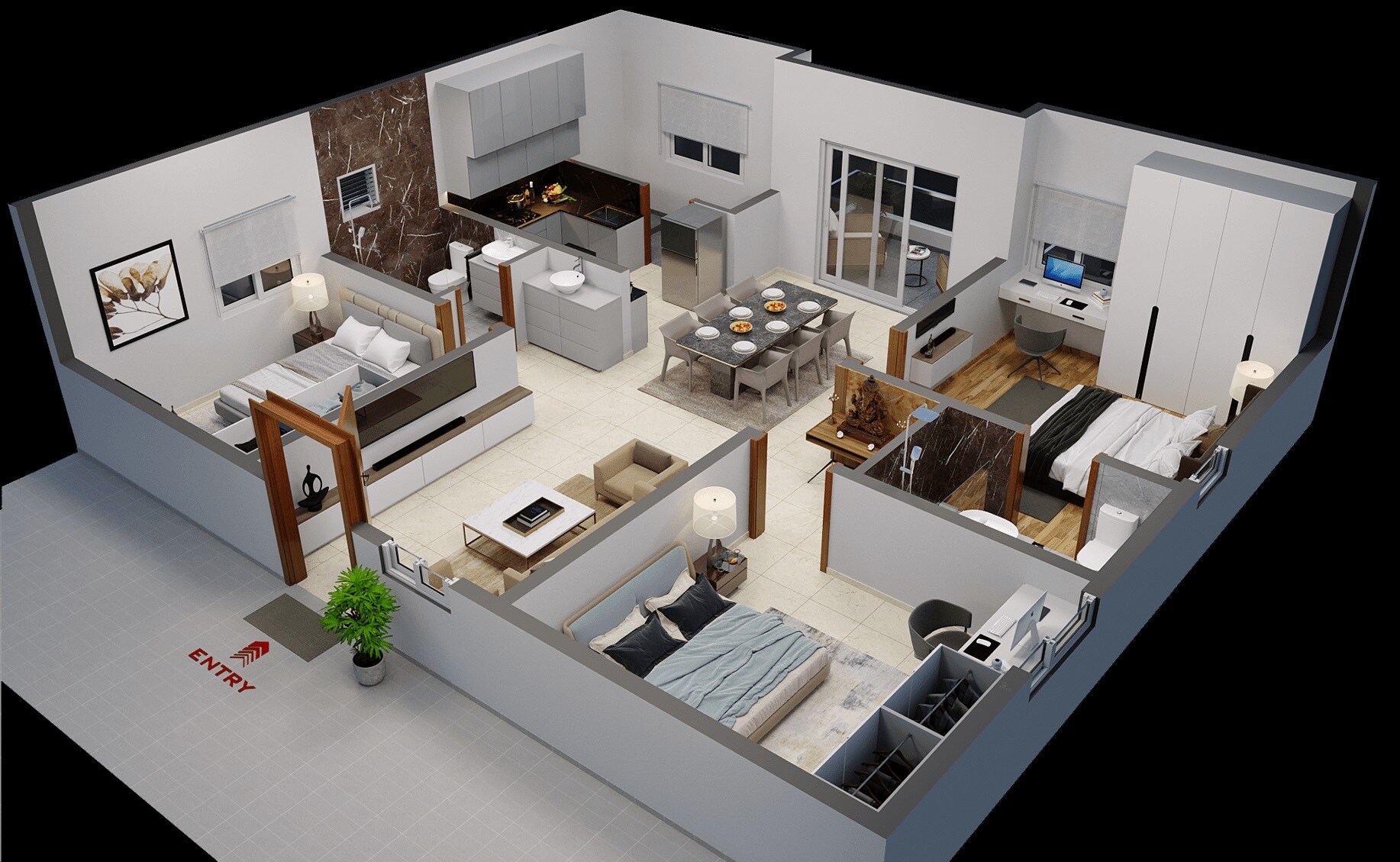 Floor plan of 3 BHK 1575 Sq. Ft. Apartment in Bhavyas Tulasivanam Avani, Hyderabad