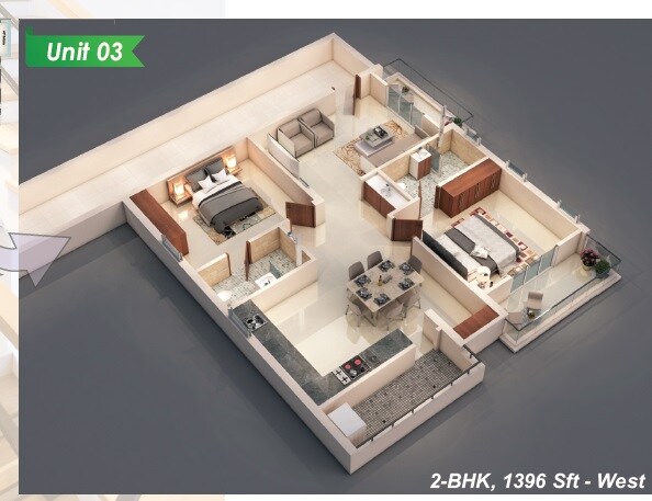 2 BHK 1396 Sq. Ft. Apartment