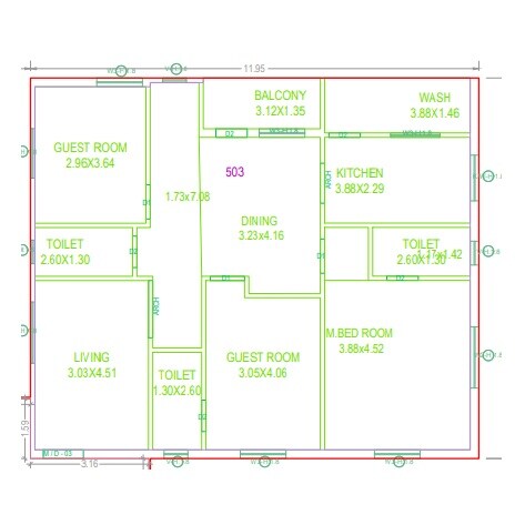 Floor plan of 3 BHK 1720 Sq. Ft. Apartment in Bhuvija Abhishta Residency, Hyderabad