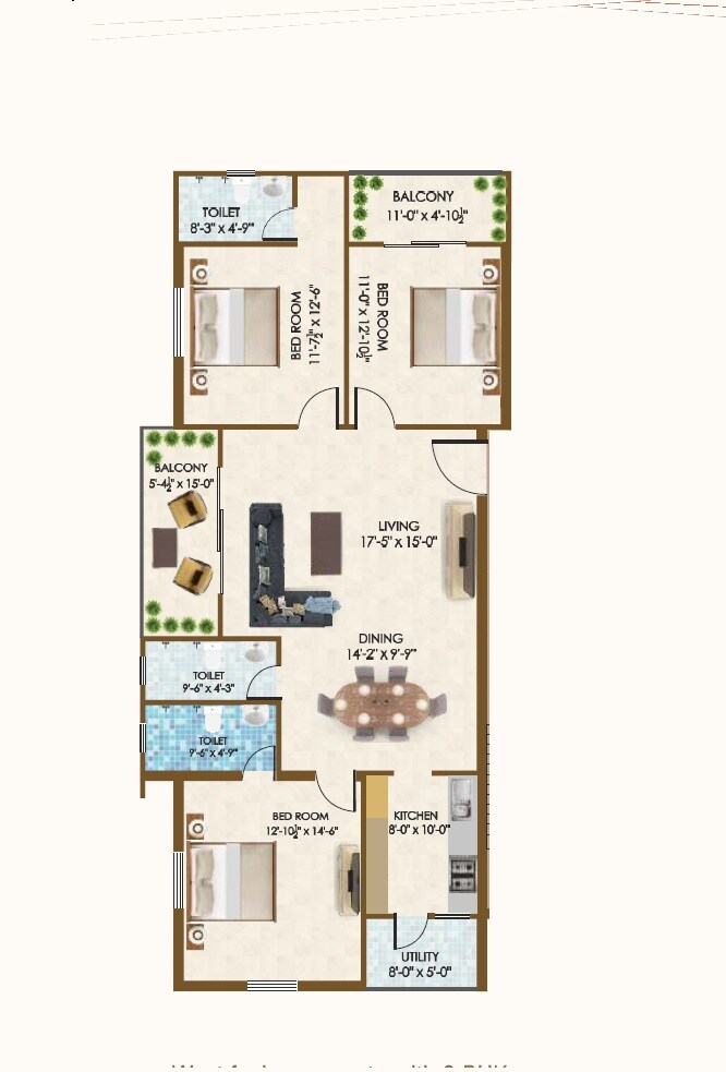 Floor plan of 3 BHK 1815 Sq. Ft. Apartment in Bindu Vempati Enclave, Hyderabad