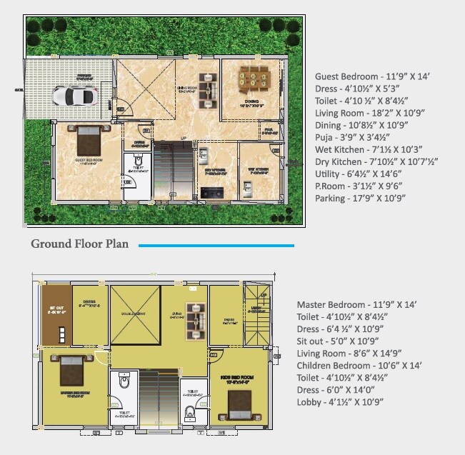 Floor plan of 3 BHK 2446 Sq. Ft. Villa in Blue Lotus Villas, Hyderabad