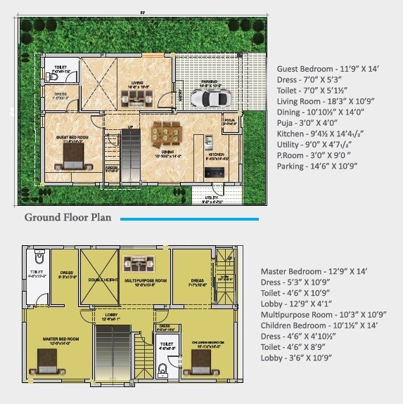 Floor plan of 4 BHK 2494 Sq. Ft. Villa in Blue Lotus Villas, Hyderabad