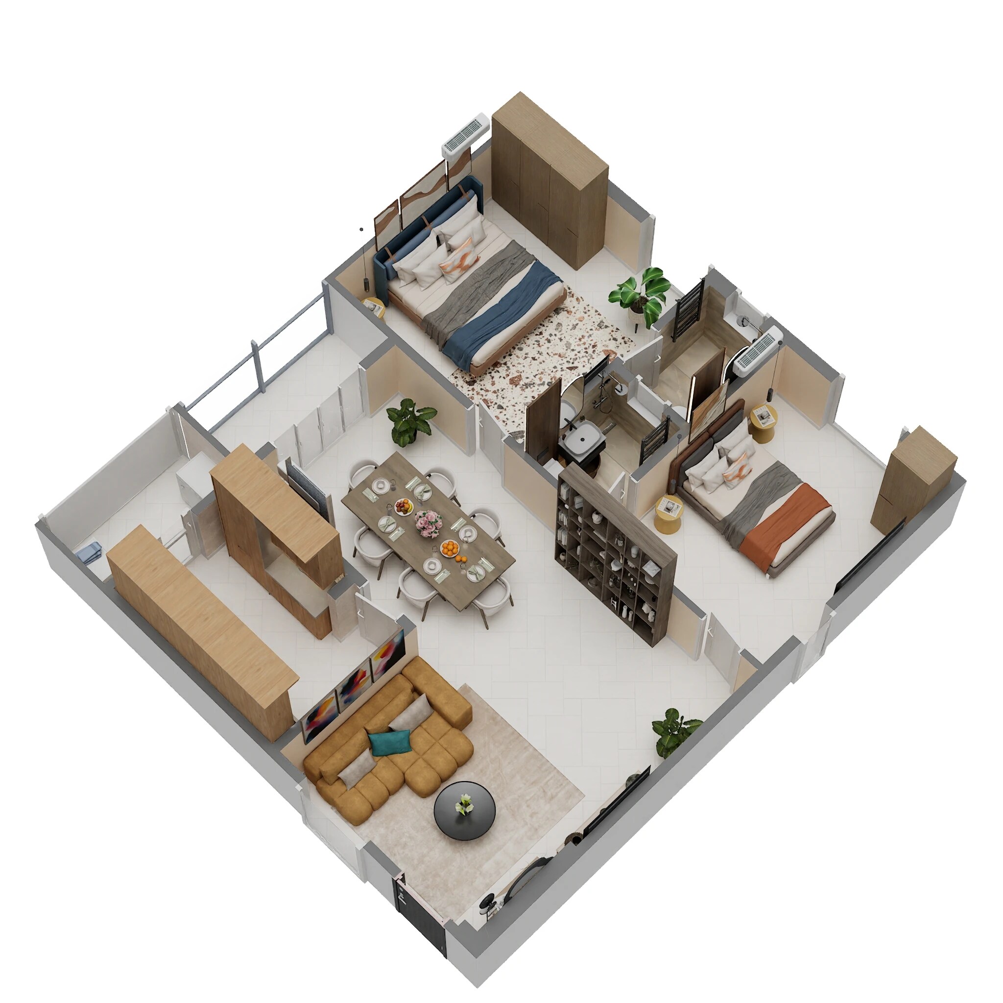 Floor plan of 2 BHK 1206 Sq. Ft. Apartment in Bluestone Navya MSR Homes, Hyderabad