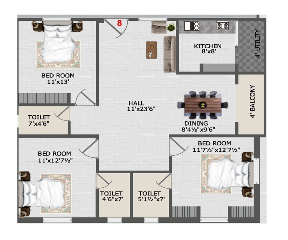 3 BHK 1503 Sq. Ft. Apartment