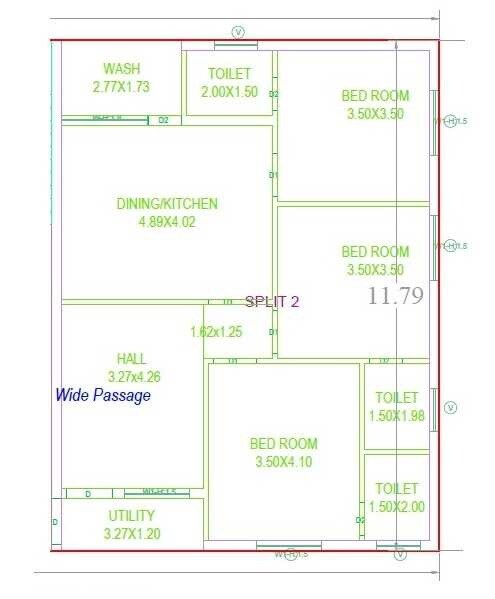 Floor plan of 3 BHK 1525 Sq. Ft. Apartment in BNB SPR Rupharshi Heights, Hyderabad