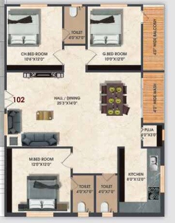 3 BHK 1570 Sq. Ft. Apartment