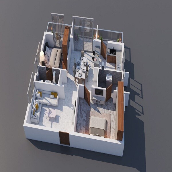 Floor plan of 2 BHK 1236 Sq. Ft. Apartment in Bonsai Arbour, Hyderabad