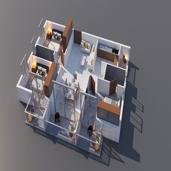 Floor plan of 3 BHK 1620 Sq. Ft. Apartment in Bonsai Arbour, Hyderabad