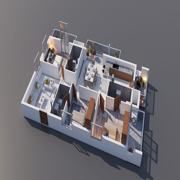 Floor plan of 3 BHK 1685 Sq. Ft. Apartment in Bonsai Arbour, Hyderabad