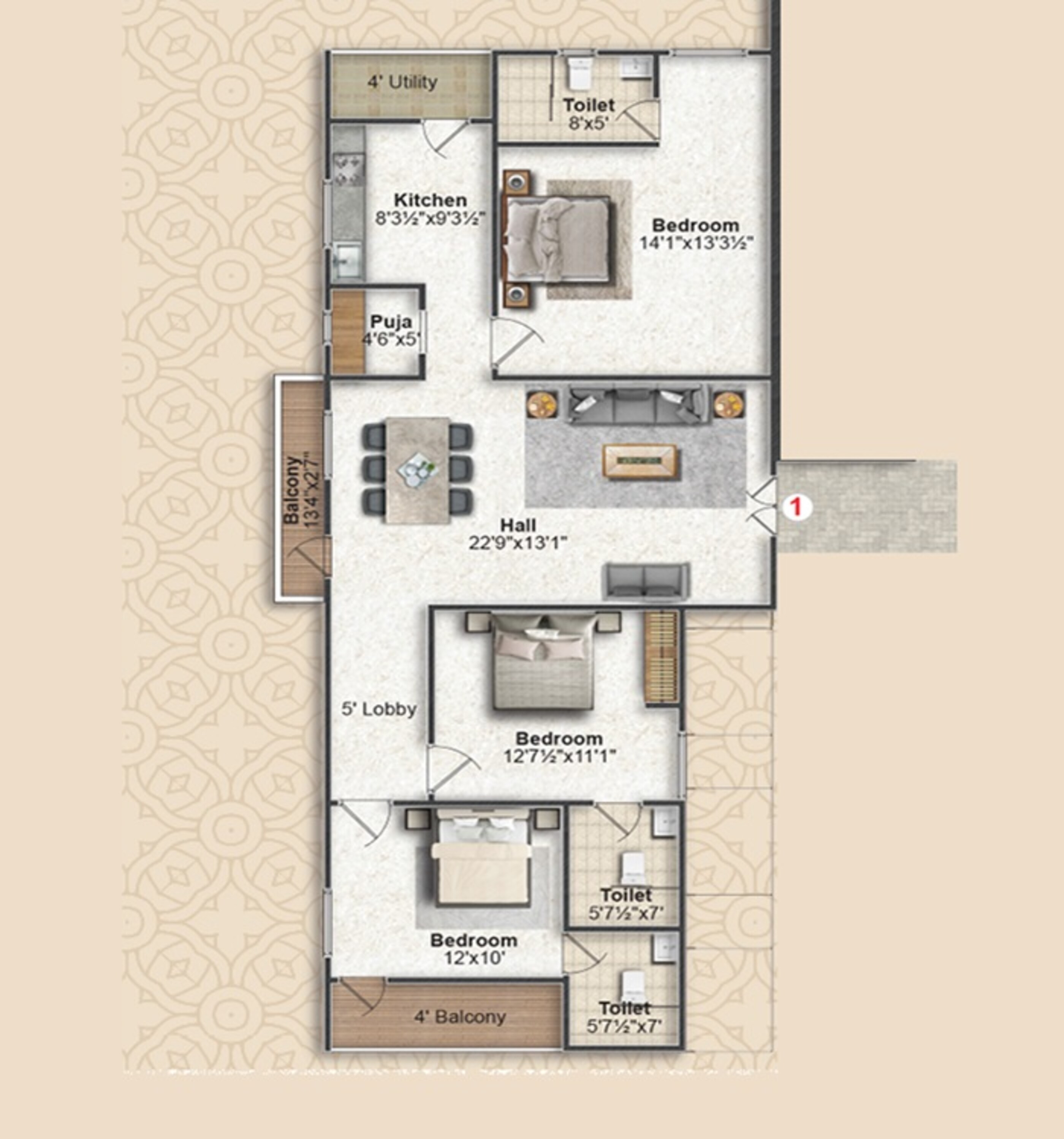 3 BHK 1612 Sq. Ft. Apartment in BPR Shyam Nivas