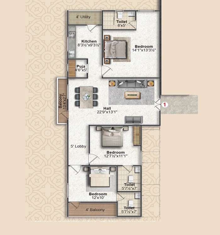 3 BHK 1612 Sq. Ft. Apartment