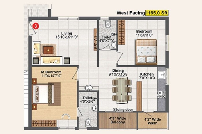 2 BHK 1165 Sq. Ft. Apartment