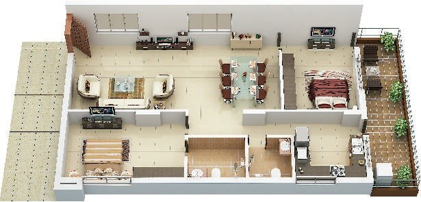 Floor plan of 2 BHK 1230 Sq. Ft. Apartment in BRC Sri Hemadurga Sivahills, Hyderabad