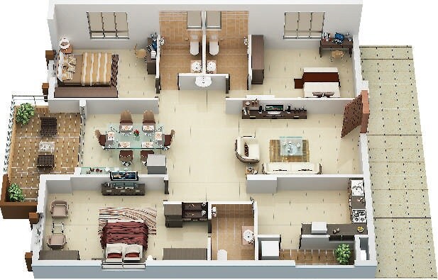 Floor plan of 3 BHK 1755 Sq. Ft. Apartment in BRC Sri Hemadurga Sivahills, Hyderabad