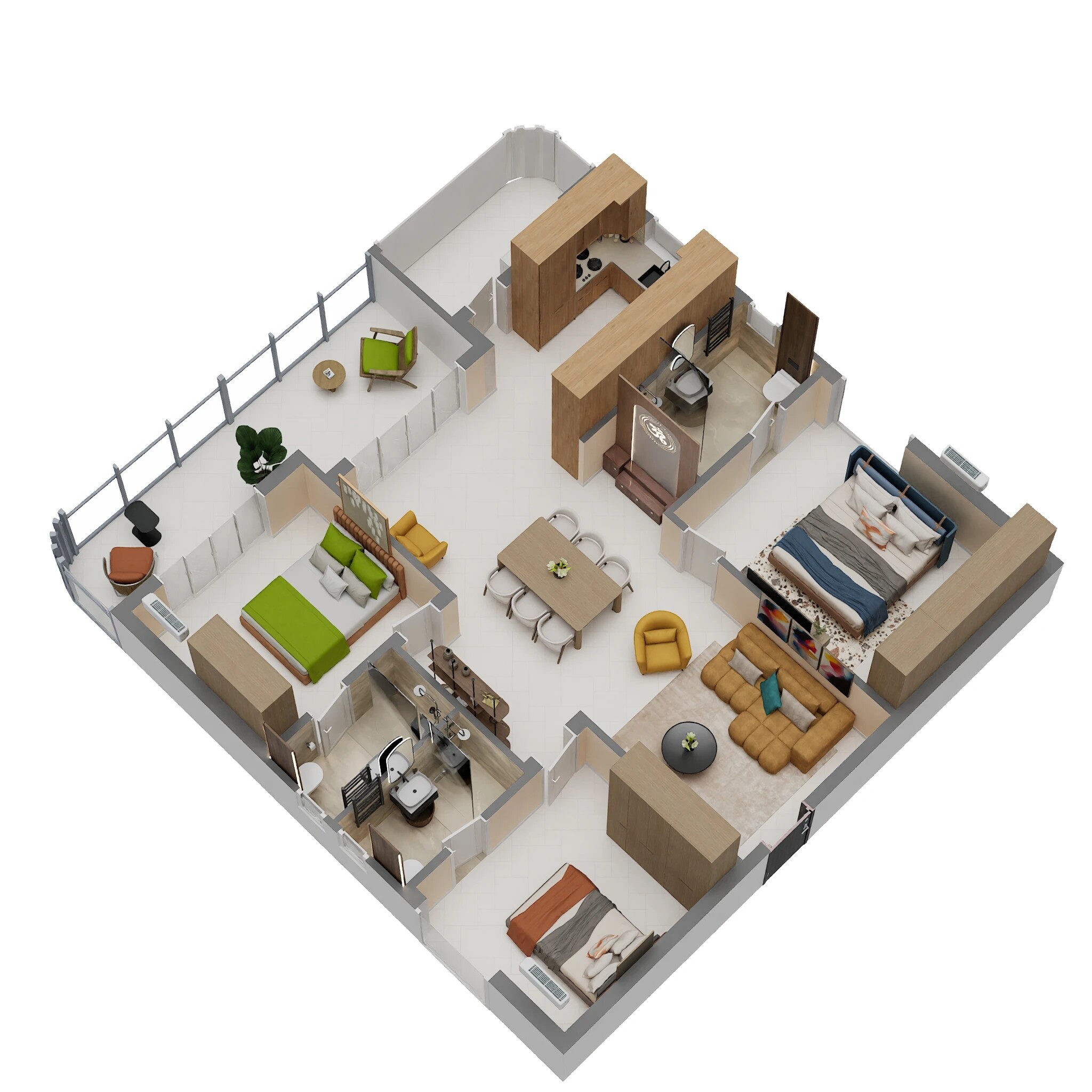 Floor plan of 3 BHK 1695 Sq. Ft. Apartment in Breeze In The Courtyard, Hyderabad