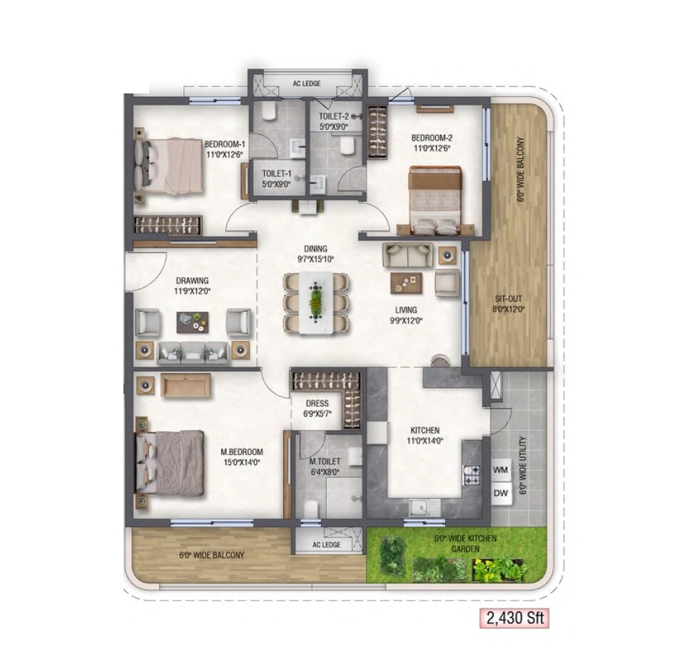 3 BHK 2430 Sq. Ft. Apartment