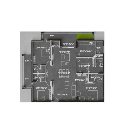 Floor plan of 4 BHK 2640 Sq. Ft. Apartment in Bricks Cyberwoods, Hyderabad