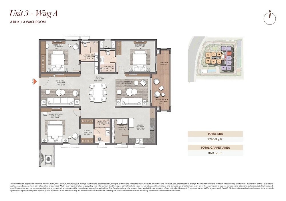Floor plan of 3 BHK 2790 Sq. Ft. Apartment in Brigade Barcelona, Hyderabad