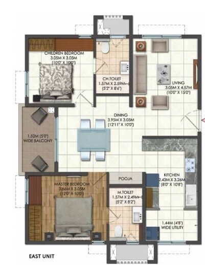 Floor plan of 2 BHK 1174 Sq. Ft. Apartment in Brigade Citadel Phase II, Hyderabad