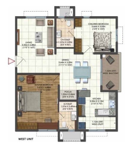 Floor plan of 2 BHK 1366 Sq. Ft. Apartment in Brigade Citadel Phase II, Hyderabad