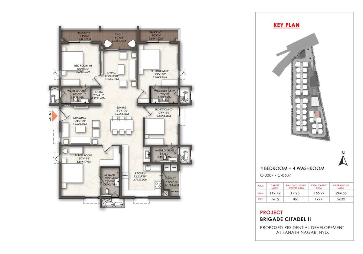 Floor plan of 4 BHK 2635 Sq. Ft. Apartment in Brigade Enclave, Hyderabad