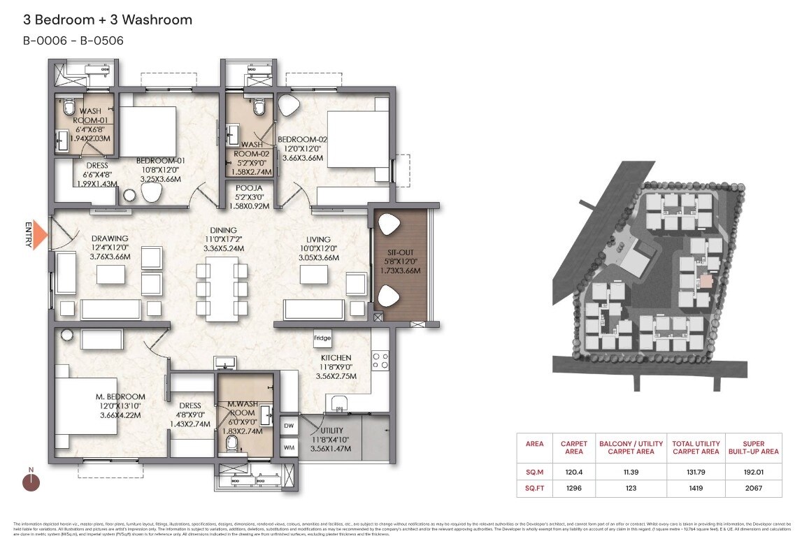 Floor plan of 3 BHK 2067 Sq. Ft. Apartment in Brigade Manor, Hyderabad