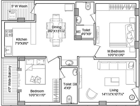 Floor plan of 2 BHK 1100 Sq. Ft. Apartment in Bright Space Shagun, Hyderabad