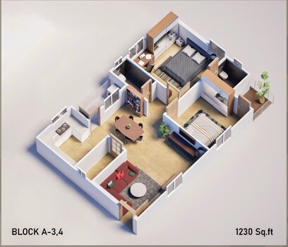 2 BHK 1230 Sq. Ft. Apartment