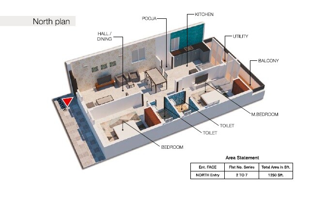 Floor plan of 2 BHK 1250 Sq. Ft. Apartment in Build Breezy Heights, Hyderabad