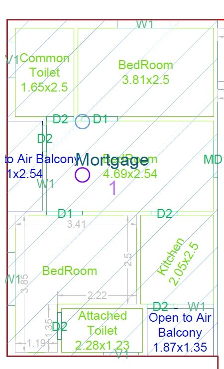 Floor plan of 3 BHK 1274 Sq. Ft. Apartment in BVR Ancient Oak, Hyderabad