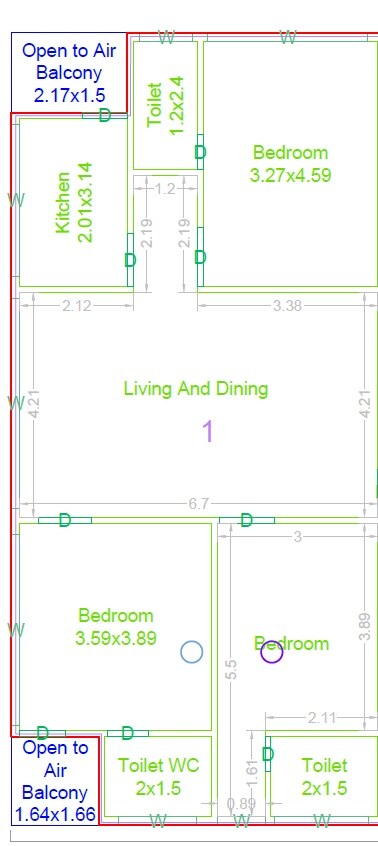 Floor plan of 3 BHK Apartment - 2145 sq. ft. in BVR Elysium, Hyderabad