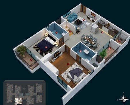 Floor plan of 2 BHK 1259 Sq. Ft. Apartment in Candeur 40, Hyderabad