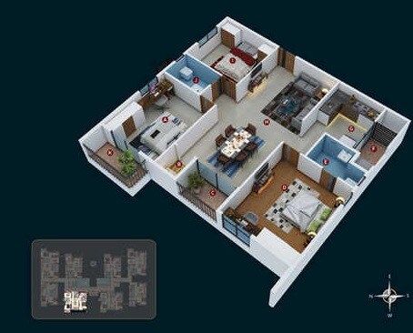 Floor plan of 2 BHK 1501 Sq. Ft. Apartment in Candeur 40, Hyderabad