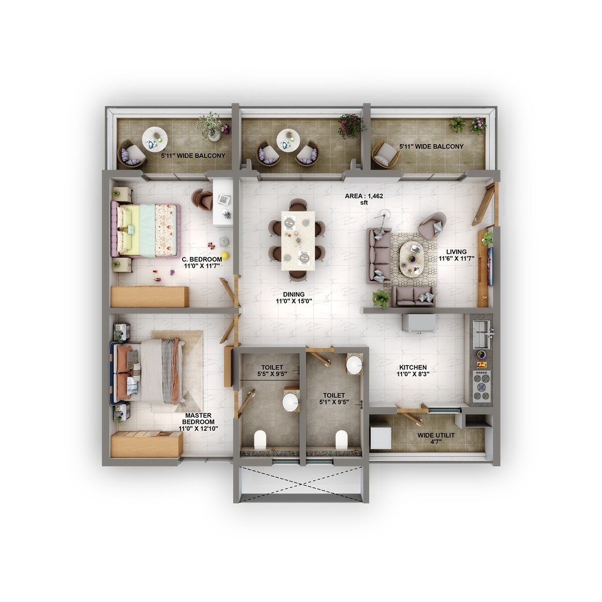 Floor plan of 2 BHK 1460 Sq. Ft. Apartment in Candeur Eternia, Hyderabad