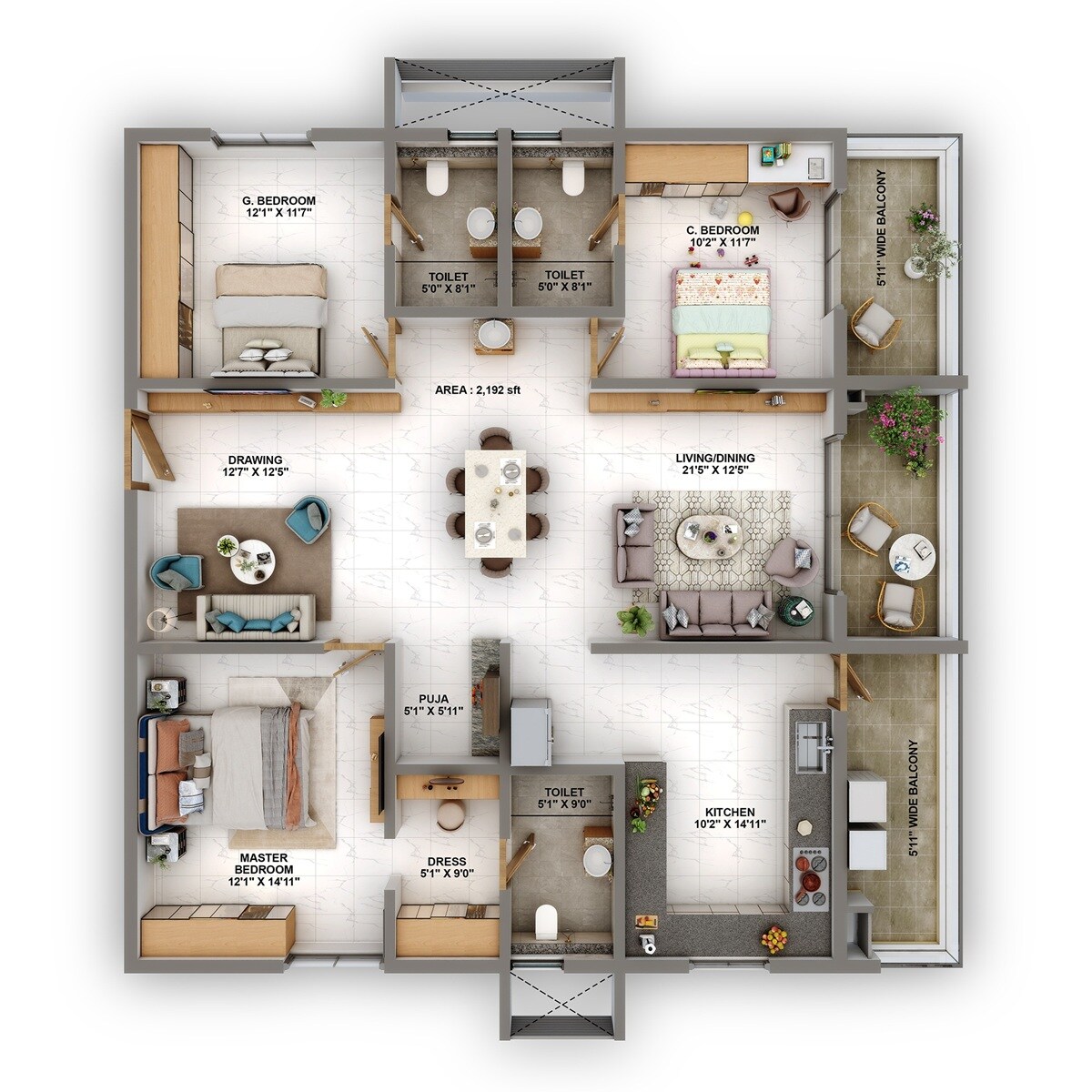 3 BHK 2192 Sq. Ft. Apartment