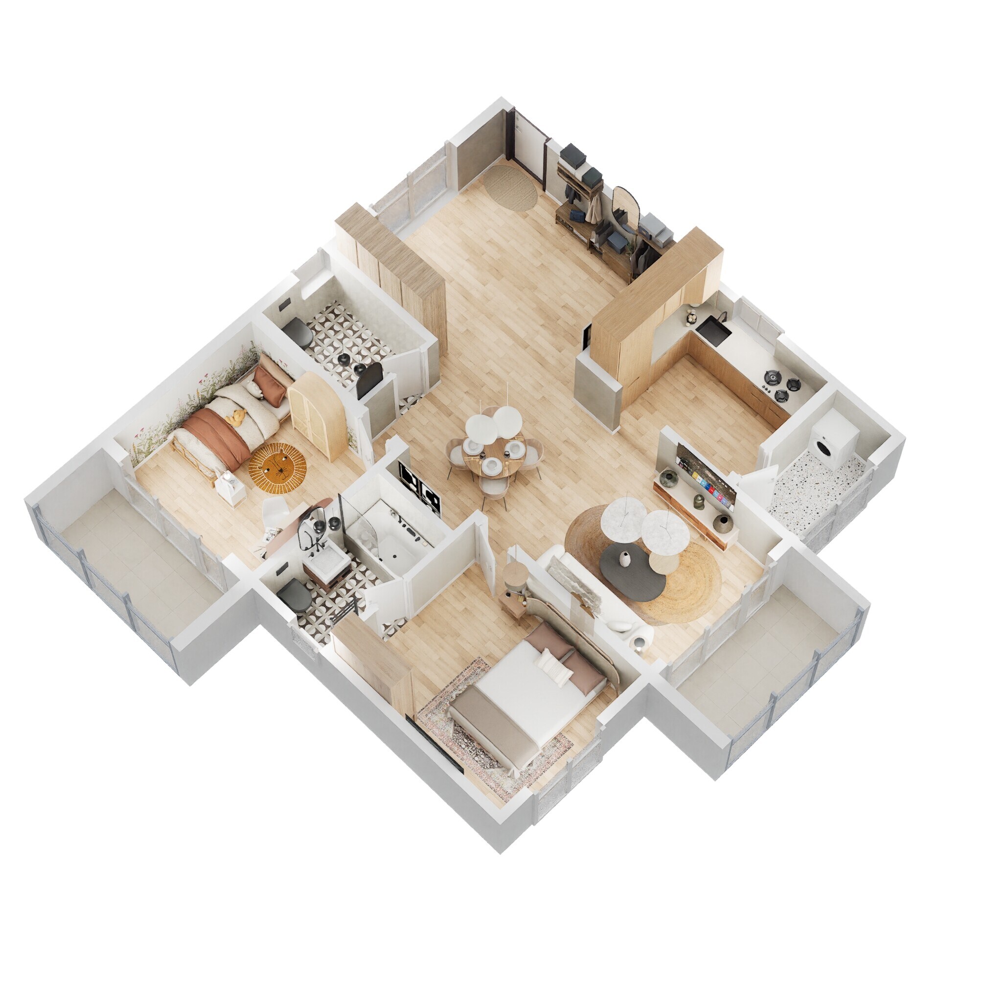 Floor plan of 2 BHK 1296 Sq. Ft. Apartment in Candeur Lakescape, Hyderabad