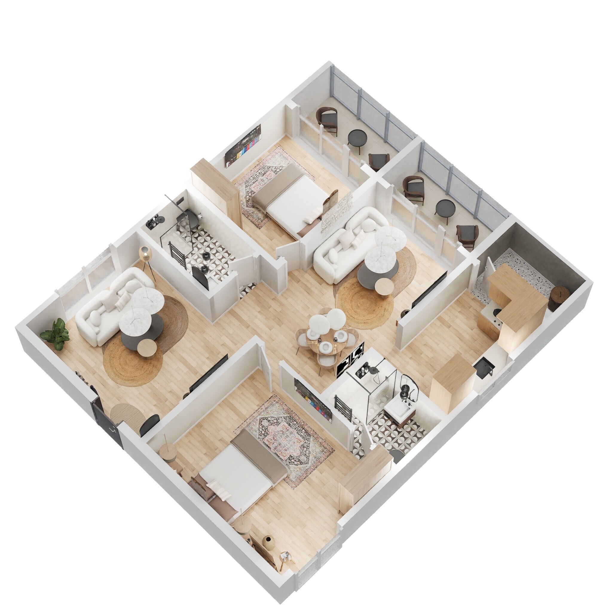 Floor plan of 2 BHK 1340 Sq. Ft. Apartment in Candeur Lakescape, Hyderabad