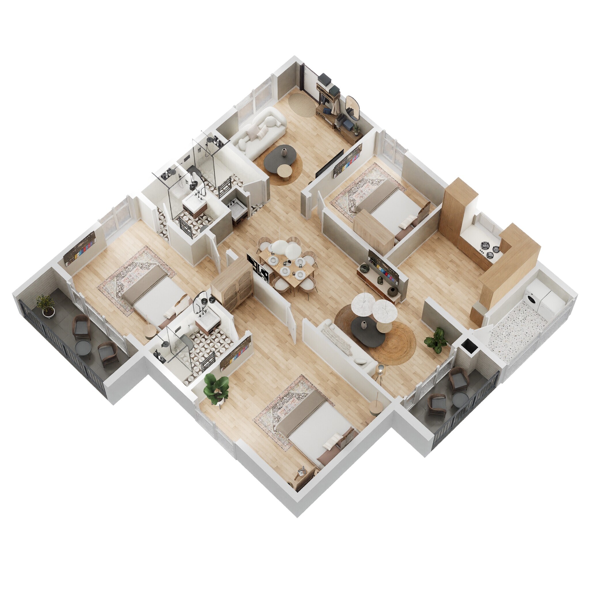 Floor plan of 3 BHK 1909 Sq. Ft. Apartment in Candeur Lakescape, Hyderabad
