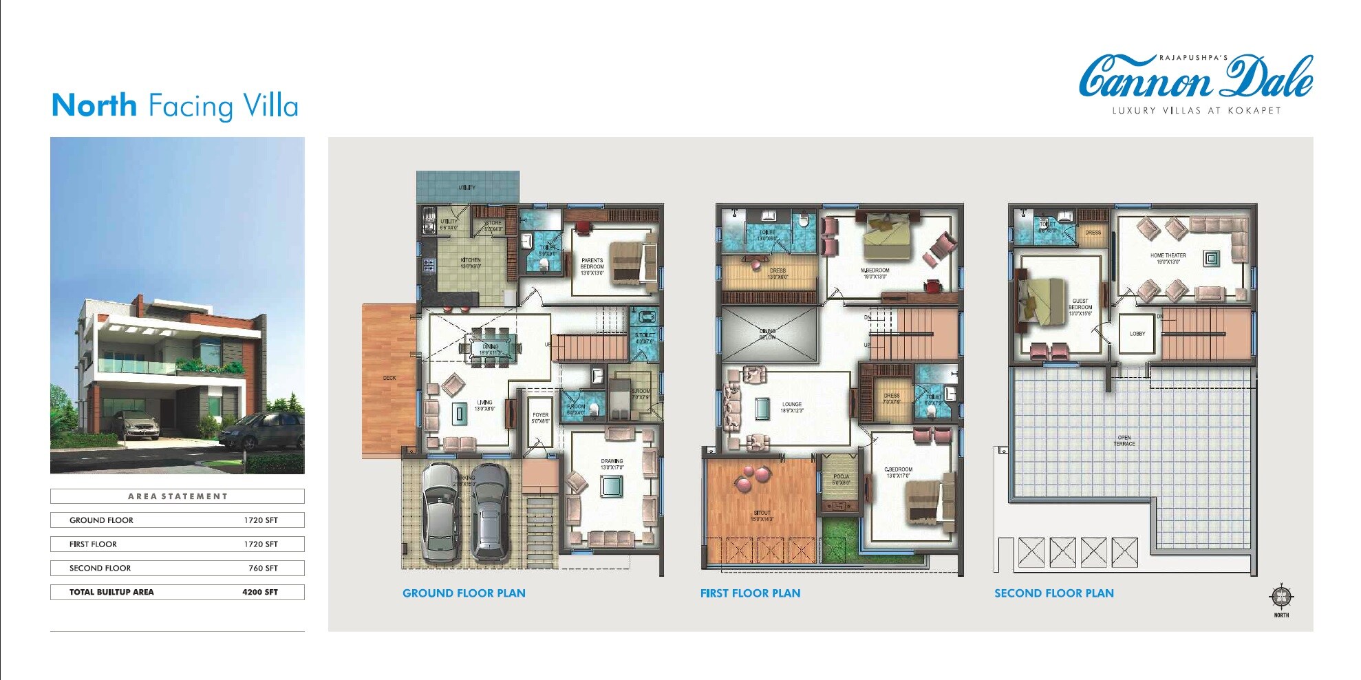 Floor plan of 4 BHK 4200 Sq. Ft. Villa in Cannon Dale, Hyderabad