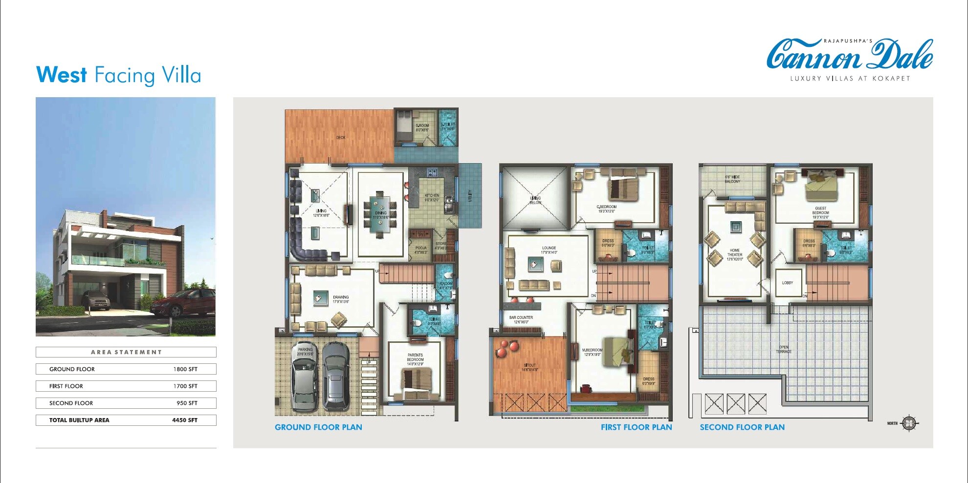 Floor plan of 4 BHK 4450 Sq. Ft. Villa in Cannon Dale, Hyderabad