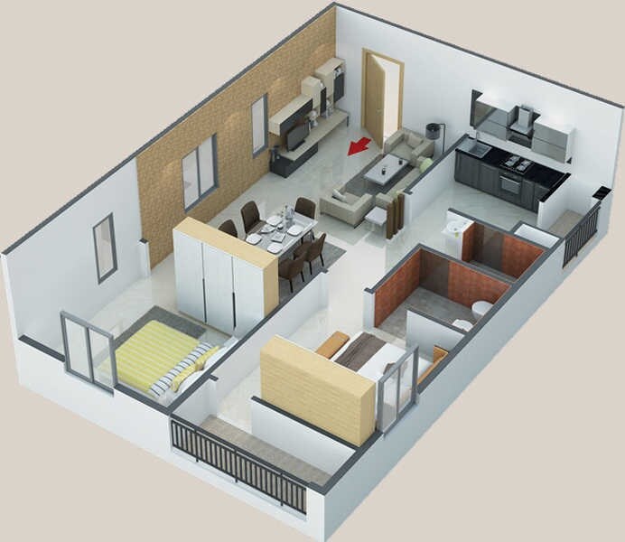 2 BHK 1000 Sq. Ft. Apartment