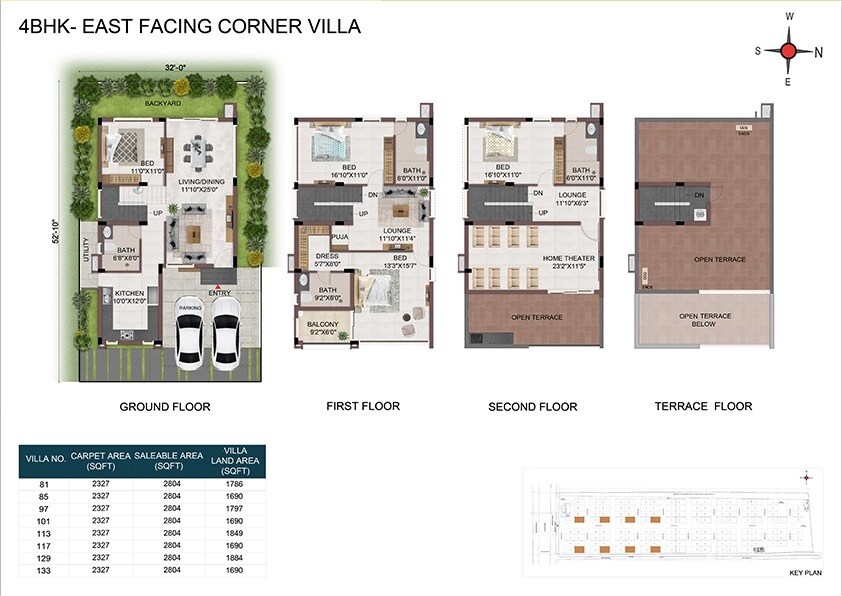 Floor plan of 4 BHK 2804 Sq. Ft. Villa in Casagrand Handford, Hyderabad