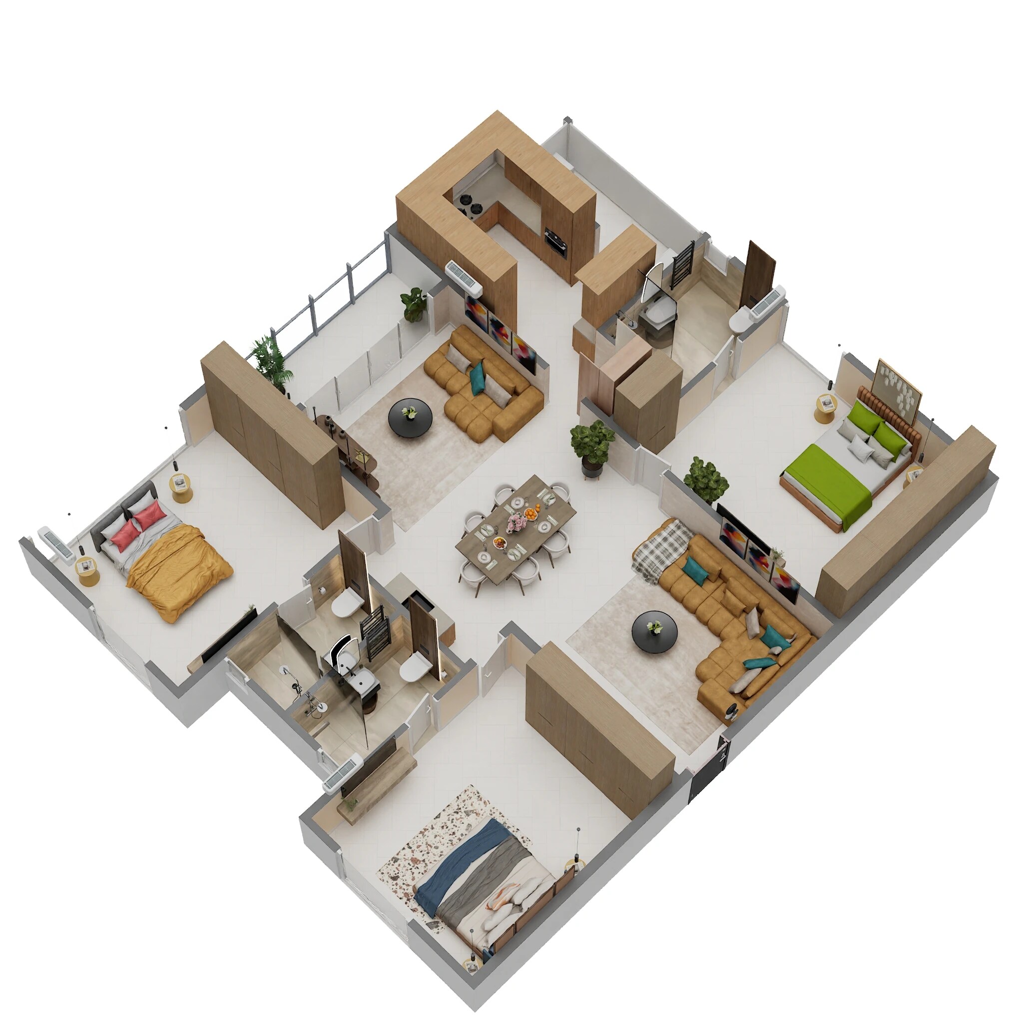 Floor plan of 3 BHK 2016 Sq. Ft. Apartment in Casagrand Mandarin, Hyderabad
