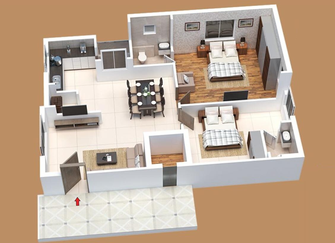 Floor plan of 2 BHK 1278 Sq. Ft. Apartment in Castello Homes Casa, Hyderabad
